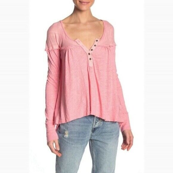 Free People Sugar Coral Down Under Henley Top - Picture 2 of 8